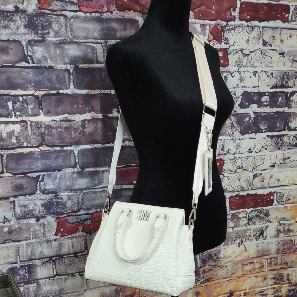 Steve Madden Logo Embossed Faux Leather Satchel/Crossbody Bag